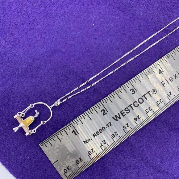 Pendant & chain, solid sterling 925 silver, real gold accent, hand made, 11 in. - Picture 7 of 16